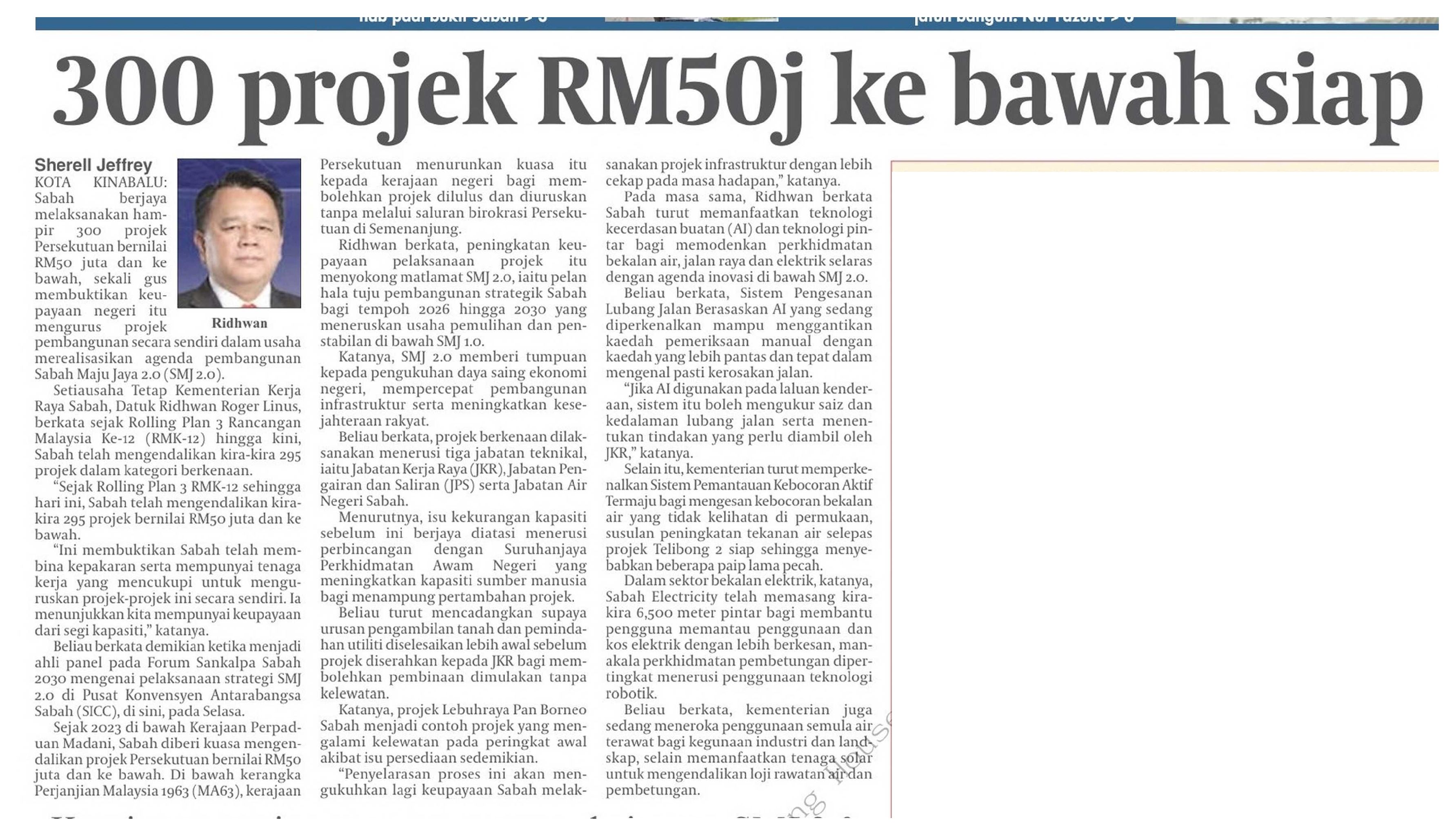 8 Julai 2026, Kota Kinabalu - 300 projek RM50 juta ke bawah siap (Daily Express)